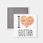 I Love Guitar Oranje Mandala Heart Magneet (Voorkant / Achterkant)