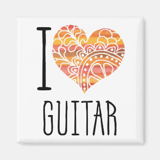I Love Guitar Oranje Mandala Heart Magneet