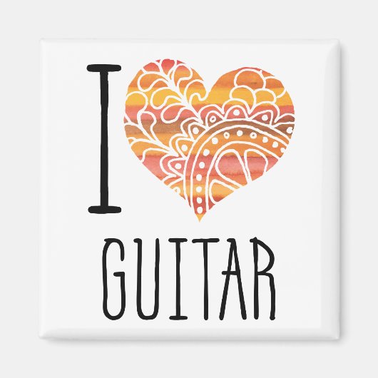 I Love Guitar Oranje Mandala Heart Magneet (Voorkant)