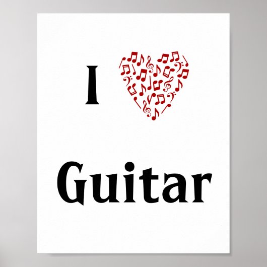 I Love Guitar Red Heart of Muzieknoten Poster (Voorkant)