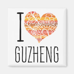 I Love Guzheng Oranje Mandala Heart Magneet
