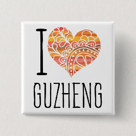 I Love Guzheng Oranje Mandala Heart Vierkante Button 5,1 Cm