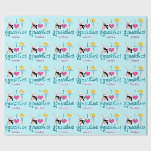 I Love Gymnastics Cute Personalized Gymnast Cadeaupapier (Vlak)