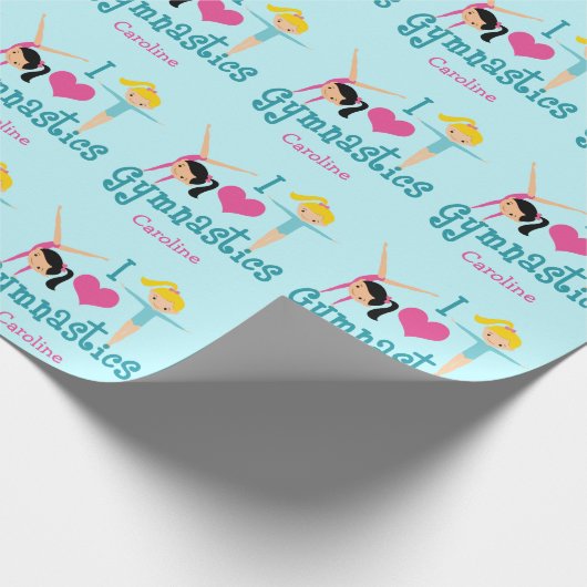 I Love Gymnastics Cute Personalized Gymnast Cadeaupapier (Hoek)