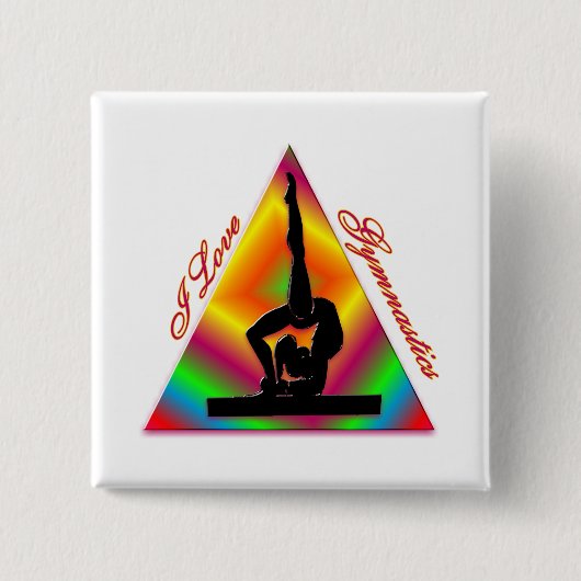 I Love Gymnastics drieangle #4 Vierkante Button 5,1 Cm (Voorkant)