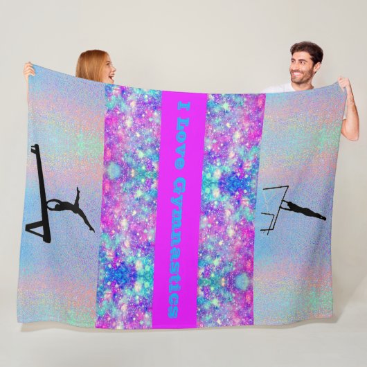 I Love Gymnastics Girls Fleece Blanket (In situ)