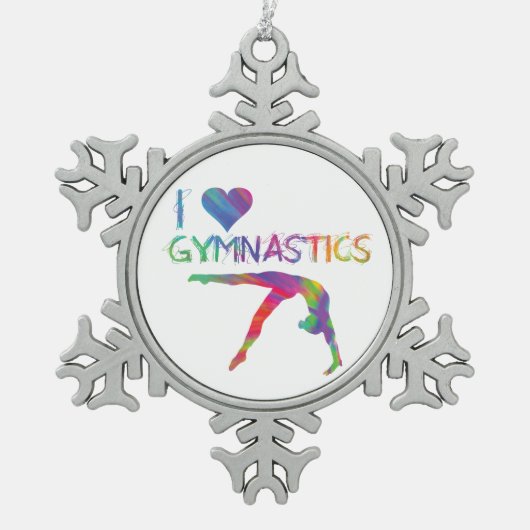 I Love Gymnastics Pewter Snowflake Ornament (Voorkant)