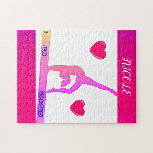 "I Love Gymnastics" puzzel met harten. Legpuzzel (Horizontaal)