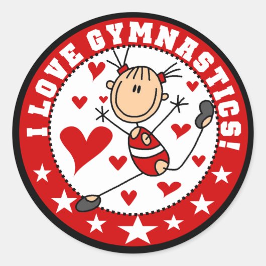 I Love Gymnastics Ronde Sticker (Voorkant)