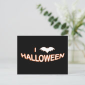 I Love Halloween (Bat) Oranje White Briefkaart (Staand voorkant)