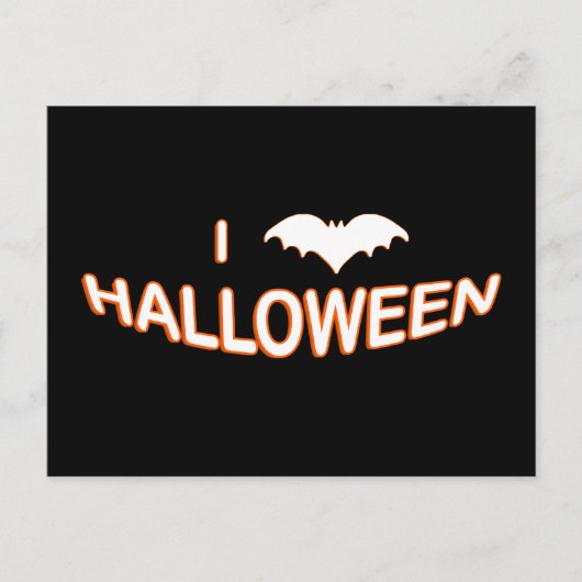 I Love Halloween (Bat) Oranje White Briefkaart (Voorkant)