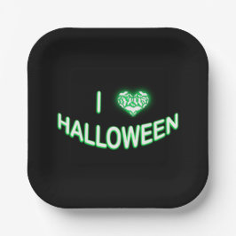 I Love Halloween (Batty Love Heart) Green White Papieren Bordje