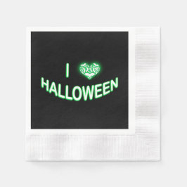 I Love Halloween (Batty Love Heart) Green White Servet