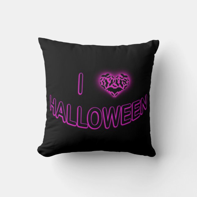 I Love Halloween (Batty Love Heart) Paars Kussen (Voorkant)