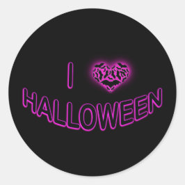 I Love Halloween (Batty Love Heart) Paars Ronde Sticker