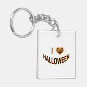 I Love Halloween (Batty Love Heart) Sinaasappel Sleutelhanger (Voorkant Links)