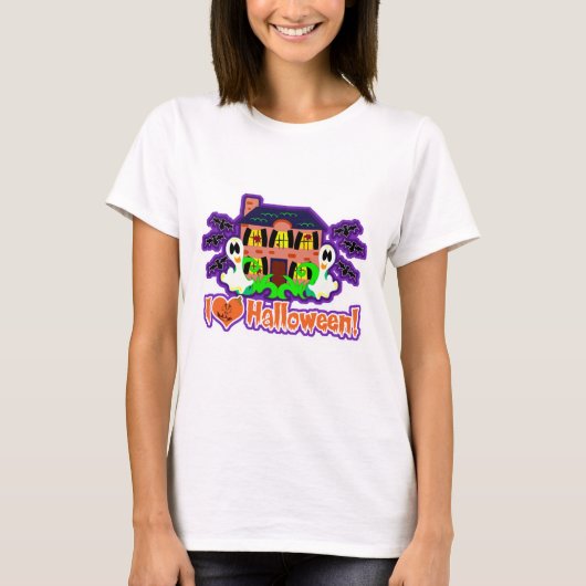 I Love Halloween Haunted House Epic Illustration T-shirt (Voorkant)