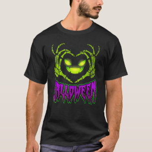 I Love Halloween Scary Ghosted Face and Skeletal H T-shirt