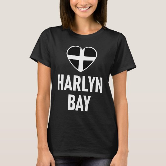 I Love Harlyn Bay Cornwall Flag Heart Saint Piran  T-shirt (Voorkant)