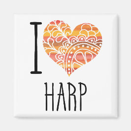 I Love Harp Oranje Mandala Heart Magneet