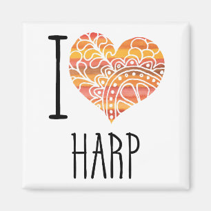 I Love Harp Oranje Mandala Heart Magneet
