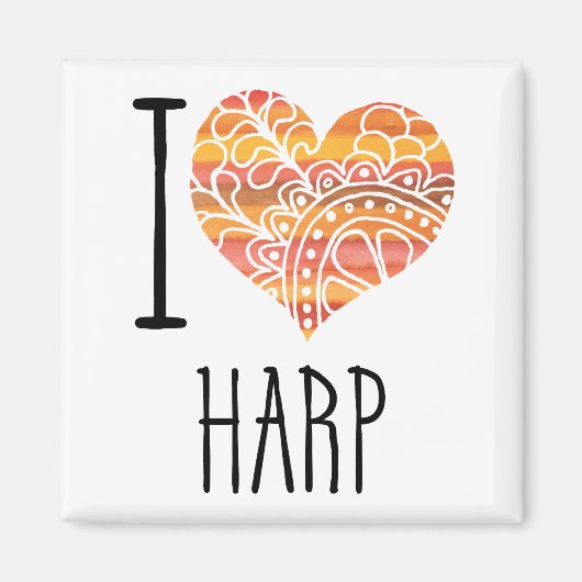 I Love Harp Oranje Mandala Heart Magneet (Voorkant)