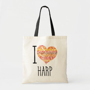 I Love Harp Oranje Mandala Heart Tote Bag
