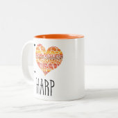 I Love Harp Oranje Mandala Heart Tweekleurige Koffiemok (Voorkant links)