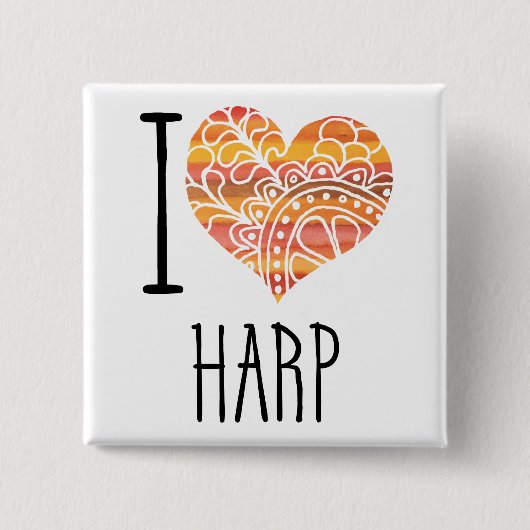 I Love Harp Oranje Mandala Heart Vierkante Button 5,1 Cm (Voorkant)