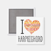 I Love Harpsichord Oranje Mandala Heart Magneet (Voorkant / Achterkant)
