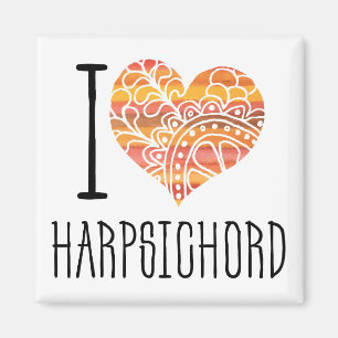 I Love Harpsichord Oranje Mandala Heart Magneet