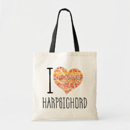 I Love Harpsichord Oranje Mandala Heart Tote Bag
