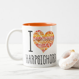 I Love Harpsichord Oranje Mandala Heart Tweekleurige Koffiemok