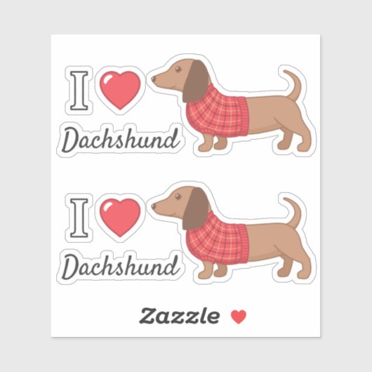 I Love Heart Dachshund Wiener Dog Red Sweater Sticker (Vel)