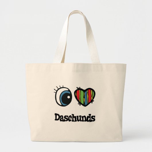 I Love (Heart) Daschunds Grote Tote Bag (Voorkant)