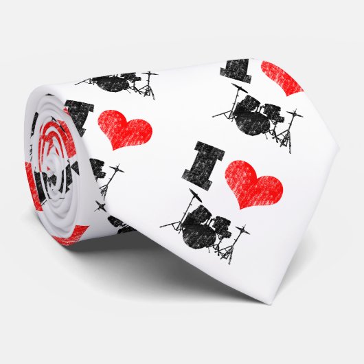 I Love Heart Drums Stropdas (Opgerold)