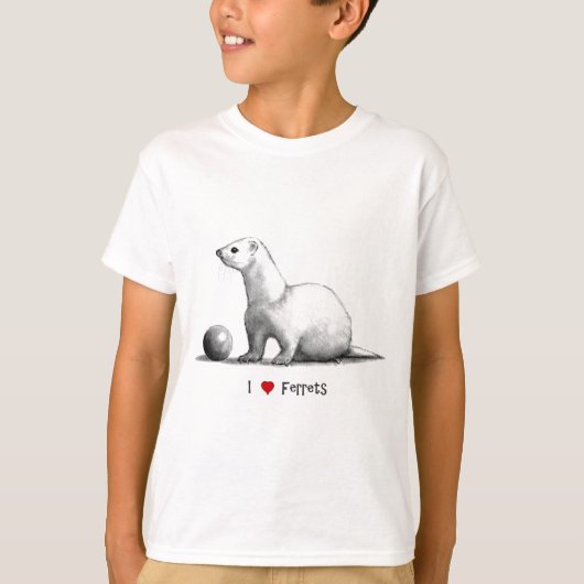 I Love (Heart) Ferretten: Potlood Drawing T-shirt (Voorkant)