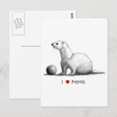 I Love (Heart) Ferretten: potloodtekening Briefkaart (Voorkant / Achterkant)