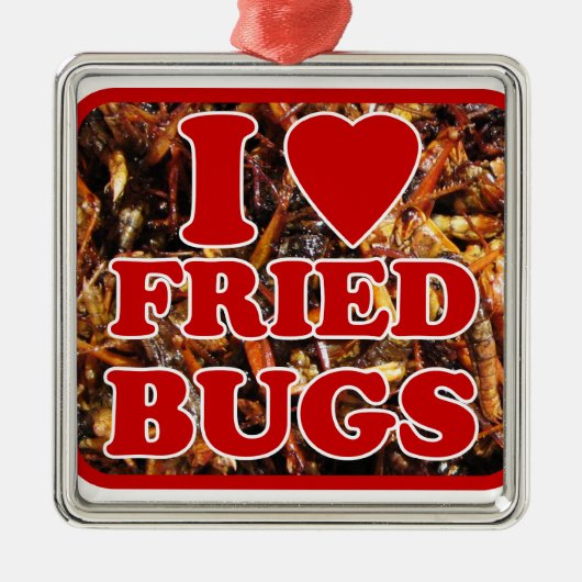 I Love (Heart) Fried Bugs / Eetable Insects Metalen Ornament (Voorkant)