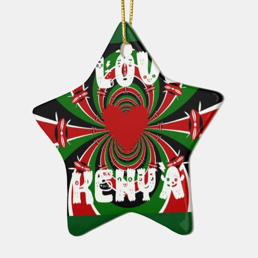 I Love Heart Kenya: dynamische vlagkunst Keramisch Ornament (Links)