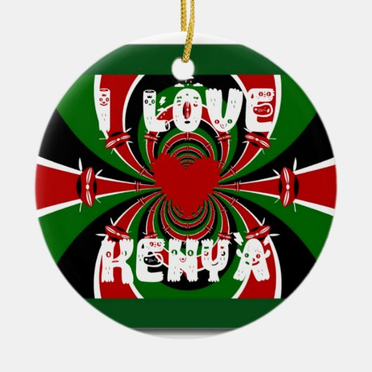 I Love Heart Kenya: dynamische vlagkunst Keramisch Ornament (Voorkant)