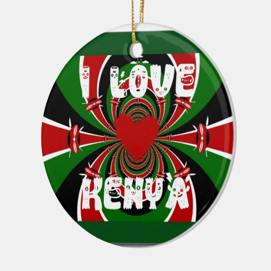 I Love Heart Kenya: dynamische vlagkunst Keramisch Ornament (Links)