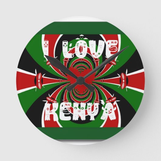I Love Heart Kenya: dynamische vlagkunst Ronde Klok (Voorkant)