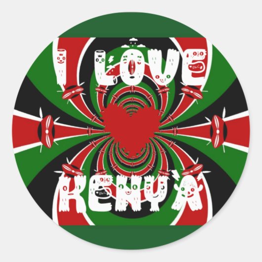 I Love Heart Kenya: dynamische vlagkunst Ronde Sticker (Voorkant)