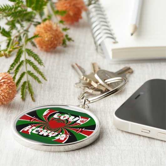 I Love Heart Kenya: dynamische vlagkunst Sleutelhanger (Zijkant)