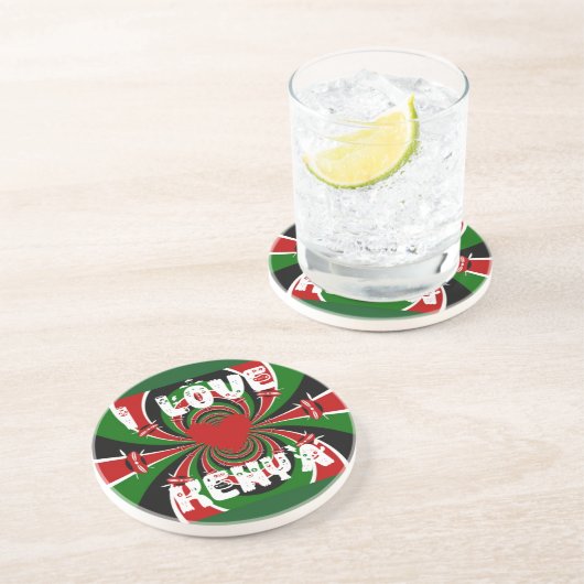 I Love Heart Kenya: dynamische vlagkunst Zandsteen Onderzetter (Zijkant)