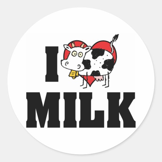 I Love Heart Milk - Koe Juice Dairy Lover Ronde Sticker (Voorkant)