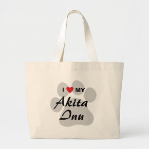 I Love (Heart) My Akita Inu Paw Print Grote Tote Bag