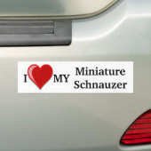 I Love (Heart) My Miniature Schnauzer Dog Bumpersticker (Op auto)