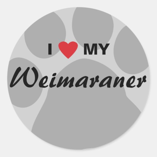 I Love (Heart) My Weimaraner Pawprint Ronde Sticker (Voorkant)